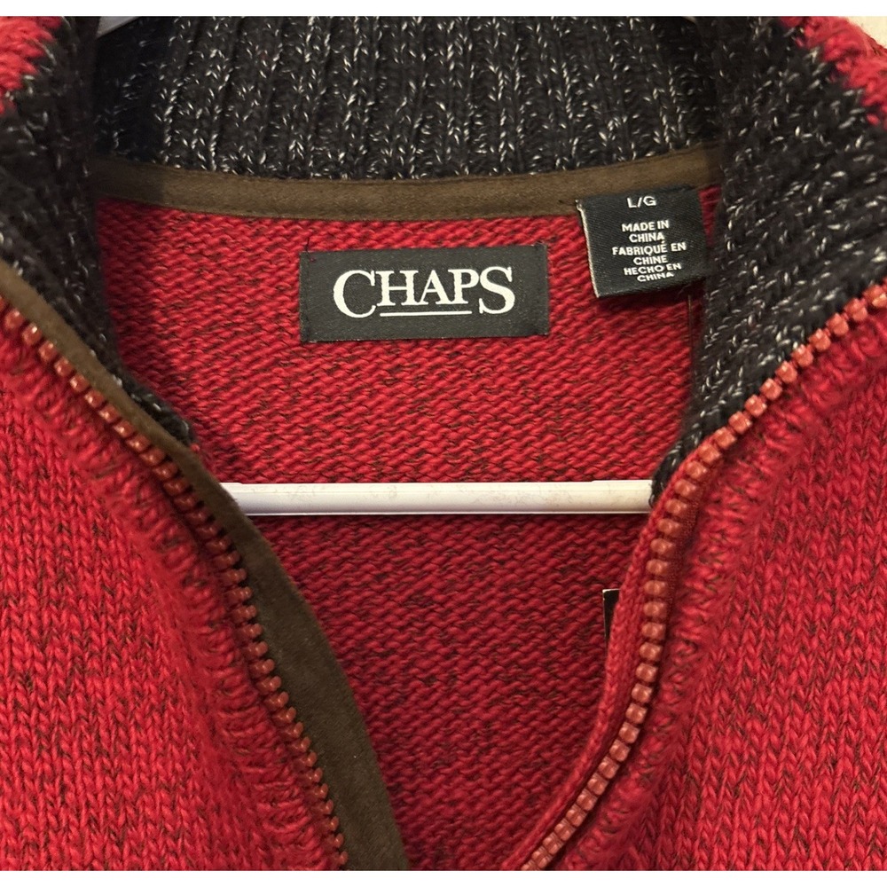 NWT Chaps Men's Large Quarter Zip Sweater Red Twist Knit Pullover - Picture 2 of 3